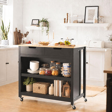 Black Kitchen Trolley with 2 Drawers and Seating