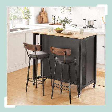 Black Kitchen Trolley with 2 Drawers and Seating
