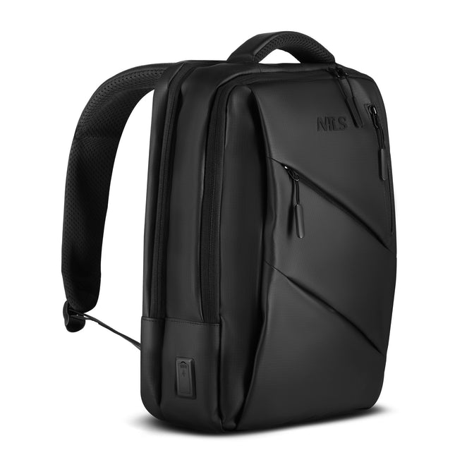 Schwarzer Laptop-Rucksack, USB-C-Anschluss, 15 l Fassungsvermögen