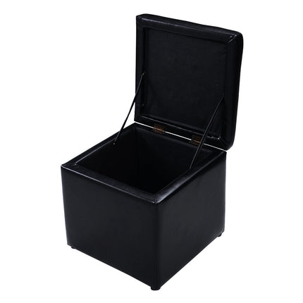 Black Leather Storage Ottoman, 40x40x40cm, Easy-Clean
