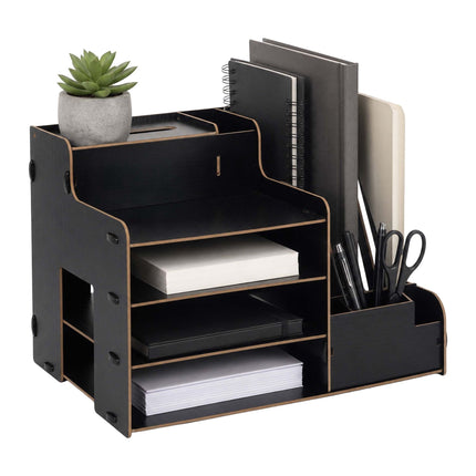 Black MDF Document Organiser with File Holder