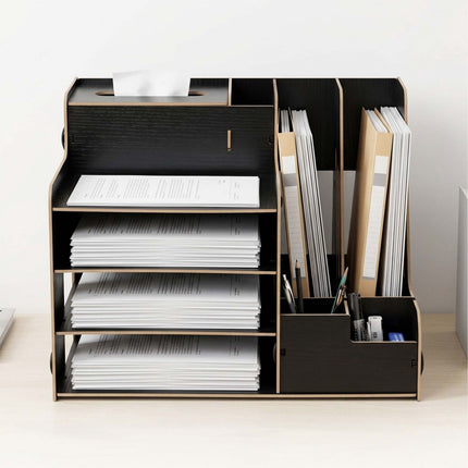 Black MDF Document Organiser with File Holder