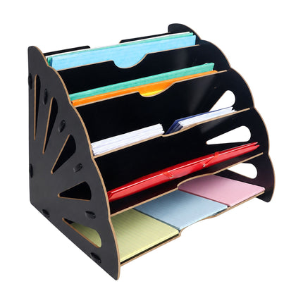 Black MDF Letter Tray with 5 Angled Slots, A4 Size