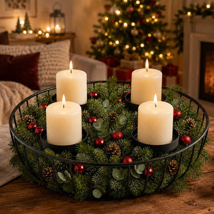 Black Metal Advent Wreath Bowl – 10x33 cm Steel