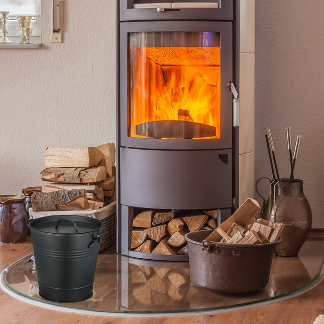 Schwarzmetall-Ascheeimer mit Deckel – 19 Liter