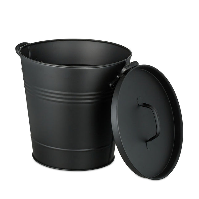 Schwarzmetall-Ascheeimer mit Deckel – 19 Liter