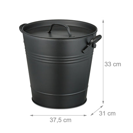 Schwarzmetall-Ascheeimer mit Deckel – 19 Liter