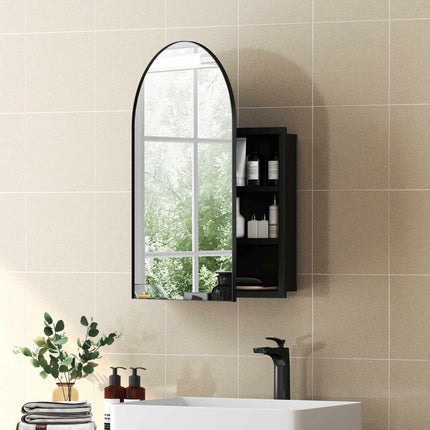 Black Metal Bathroom Cabinet with Mirror, 3 Shelves, 50x76 cm