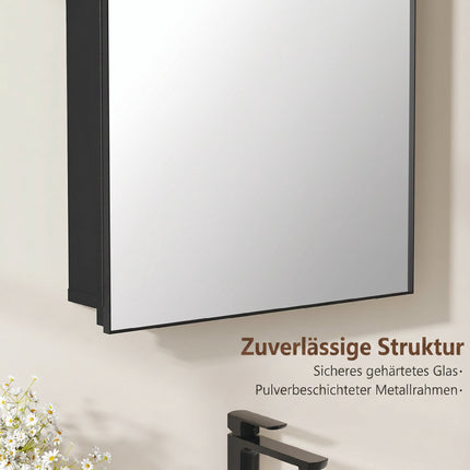 Black Metal Bathroom Cabinet with Mirror, 3 Shelves, 50x76 cm