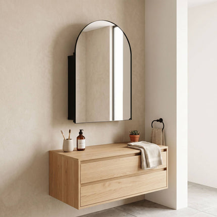 Black Metal Bathroom Cabinet with Mirror, 3 Shelves, 50x76 cm