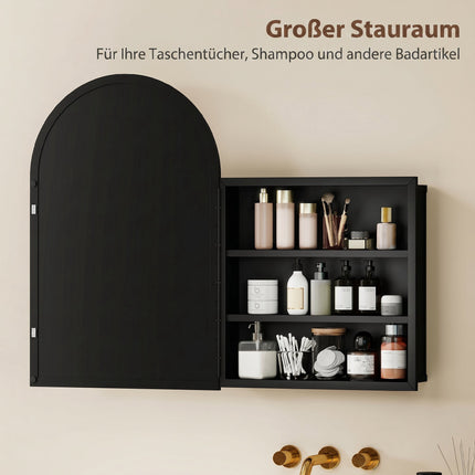 Black Metal Bathroom Cabinet with Mirror, 3 Shelves, 50x76 cm