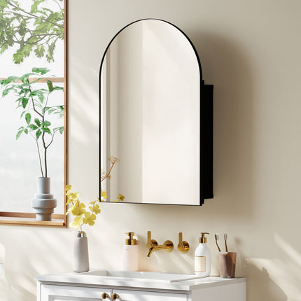 Black Metal Bathroom Cabinet with Mirror, 3 Shelves, 50x76 cm