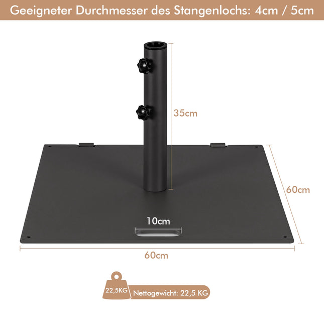 Schwarzer Metall-Terrassenschirmständer mit Rollen, 22,5 kg