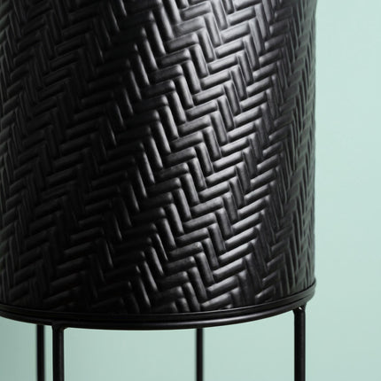 Black Metal Plant Stand Set of 2 – Modern Embossed Finish