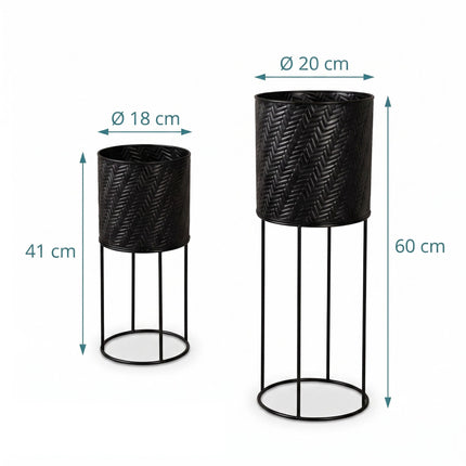 Black Metal Plant Stand Set of 2 – Modern Embossed Finish
