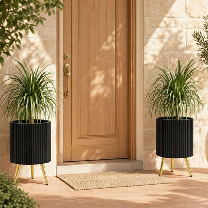 Black Metal Planter with Gold Legs, 35 x 35 x 53.5 cm