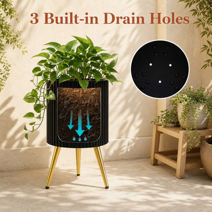 Black Metal Planter with Gold Legs, 35 x 35 x 53.5 cm