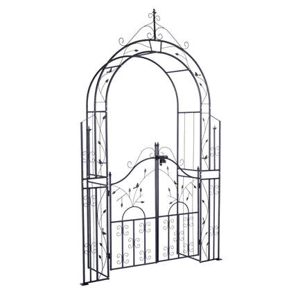 Black Metal Rose Arch with Gate – 235x144x45 cm