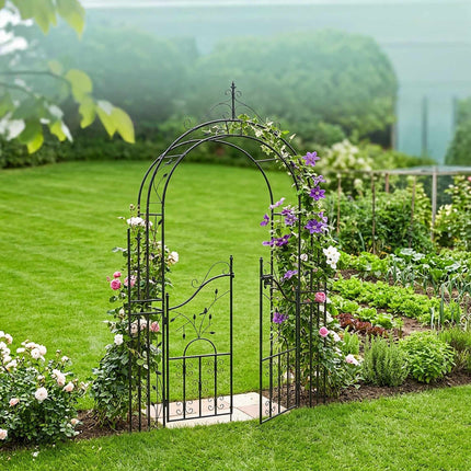 Black Metal Rose Arch with Gate – 235x144x45 cm