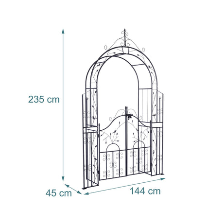 Black Metal Rose Arch with Gate – 235x144x45 cm