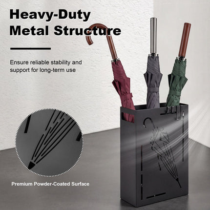 Black Metal Umbrella Holder Rack with Drip Tray