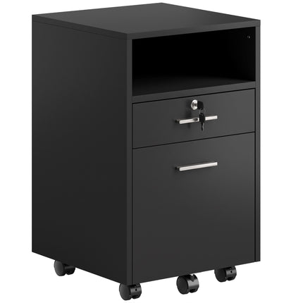 Black Office Rolling Cabinet, 2 Drawers, Lockable, 40x40x65 cm