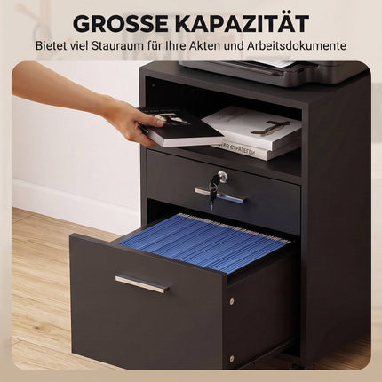 Black Office Rolling Cabinet, 2 Drawers, Lockable, 40x40x65 cm
