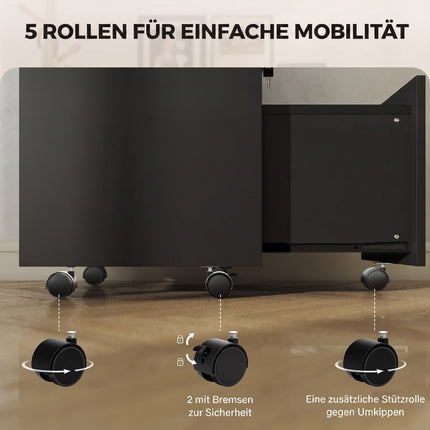 Black Office Rolling Cabinet, 2 Drawers, Lockable, 40x40x65 cm