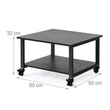 Black Printer Stand on Castors – Two-Tier, 50x50 cm