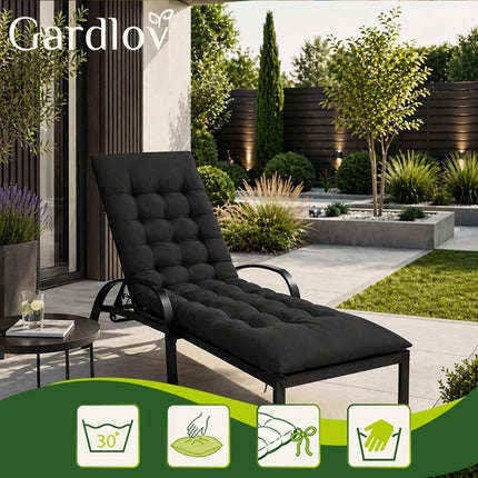 Black Quilted Garden Lounger Cushion, 180x50x9 cm
