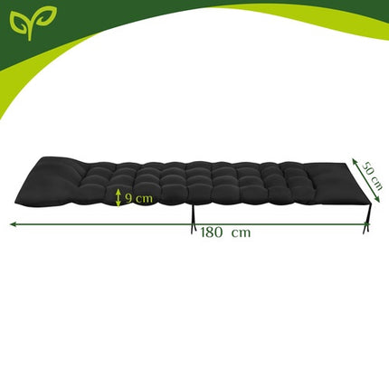 Black Quilted Garden Lounger Cushion, 180x50x9 cm