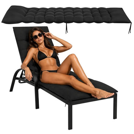 Black Quilted Garden Lounger Cushion, 180x50x9 cm