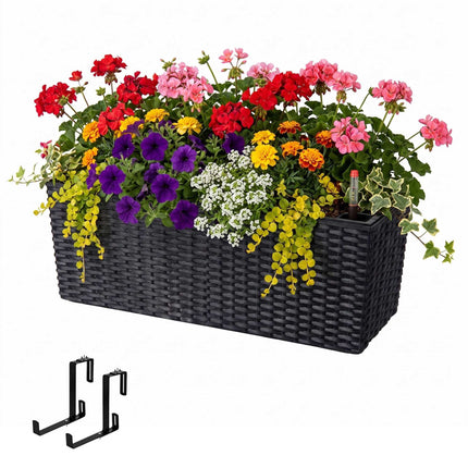 Black Rattan Balcony Planter with Water Level Indicator