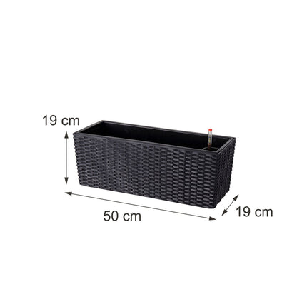 Black Rattan Balcony Planter with Water Level Indicator
