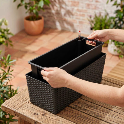 Black Rattan Balcony Planter with Water Level Indicator