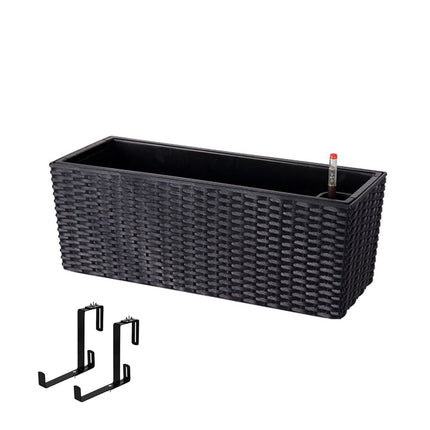 Black Rattan Balcony Planter with Water Level Indicator