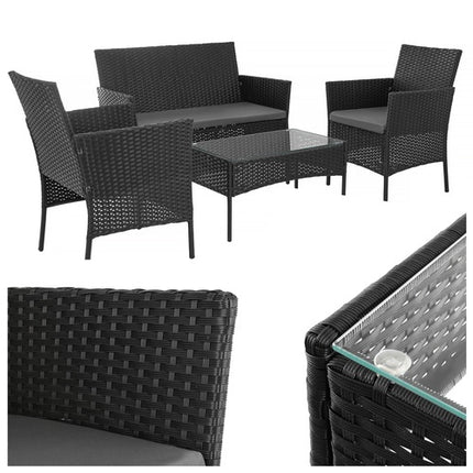 Gartenmöbel-Set aus schwarzem Rattan – 2 Stühle, Sofa, Tisch