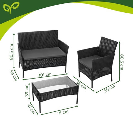 Gartenmöbel-Set aus schwarzem Rattan – 2 Stühle, Sofa, Tisch