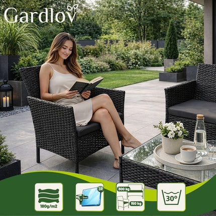 Gartenmöbel-Set aus schwarzem Rattan – 2 Stühle, Sofa, Tisch