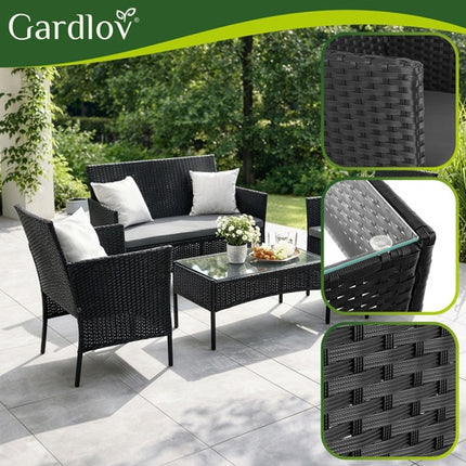 Gartenmöbel-Set aus schwarzem Rattan – 2 Stühle, Sofa, Tisch