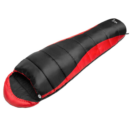 Schwarz-roter Schlafsack, leicht, kompakt