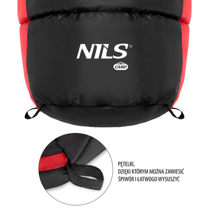 Schwarz-roter Schlafsack, leicht, kompakt