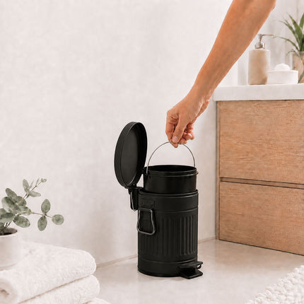 Black Retro 3L Bathroom Pedal Bin with Soft-Close Lid