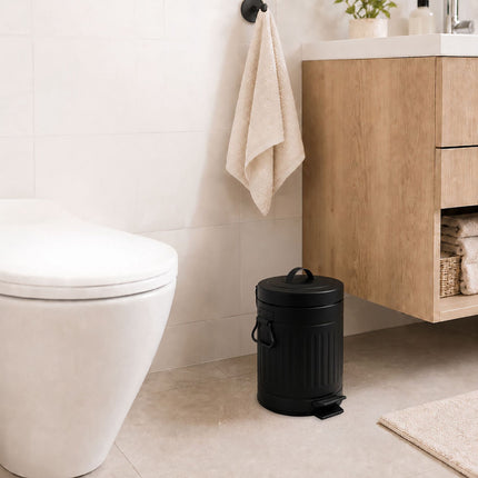 Black Retro 3L Bathroom Pedal Bin with Soft-Close Lid