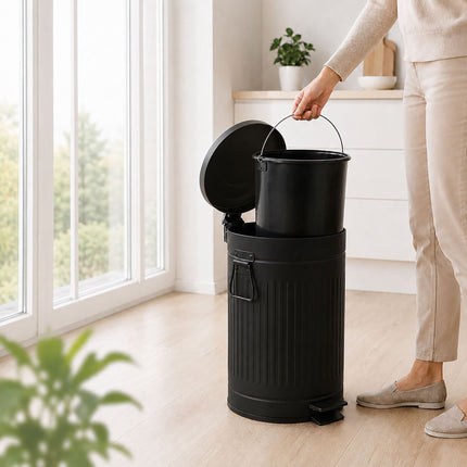 Black Retro Pedal Bin, 12L – Soft-Close Waste Container