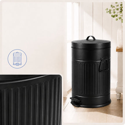 Black Retro Pedal Bin, 20L Capacity, Soft-Close Lid