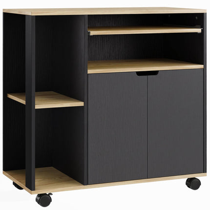 Black Rolling Kitchen Cart with Adjustable Shelves and Storage