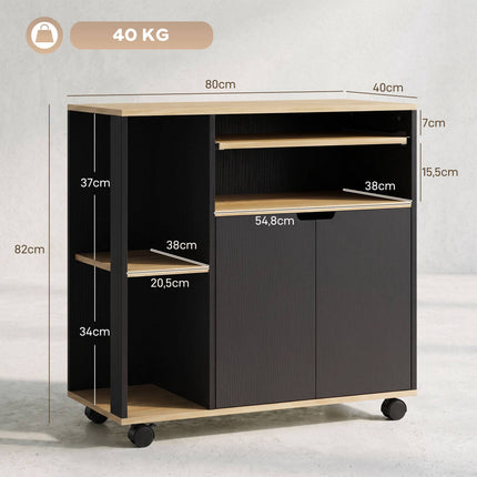 Black Rolling Kitchen Cart with Adjustable Shelves and Storage