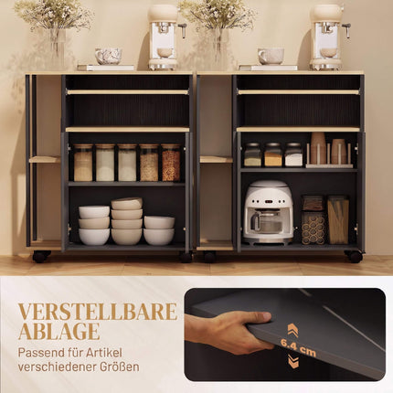 Black Rolling Kitchen Cart with Adjustable Shelves and Storage