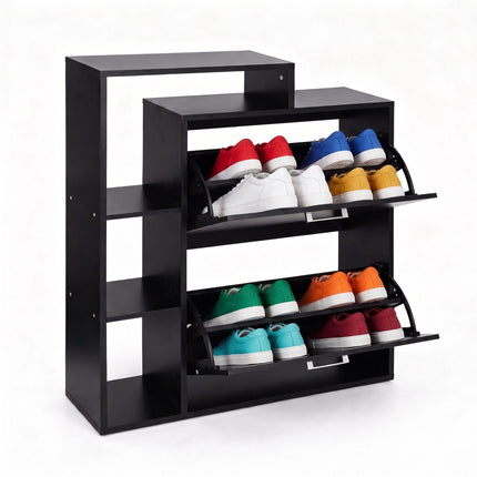 Black Shoe Cabinet with 2 Flaps – Compact Hallway Storage
